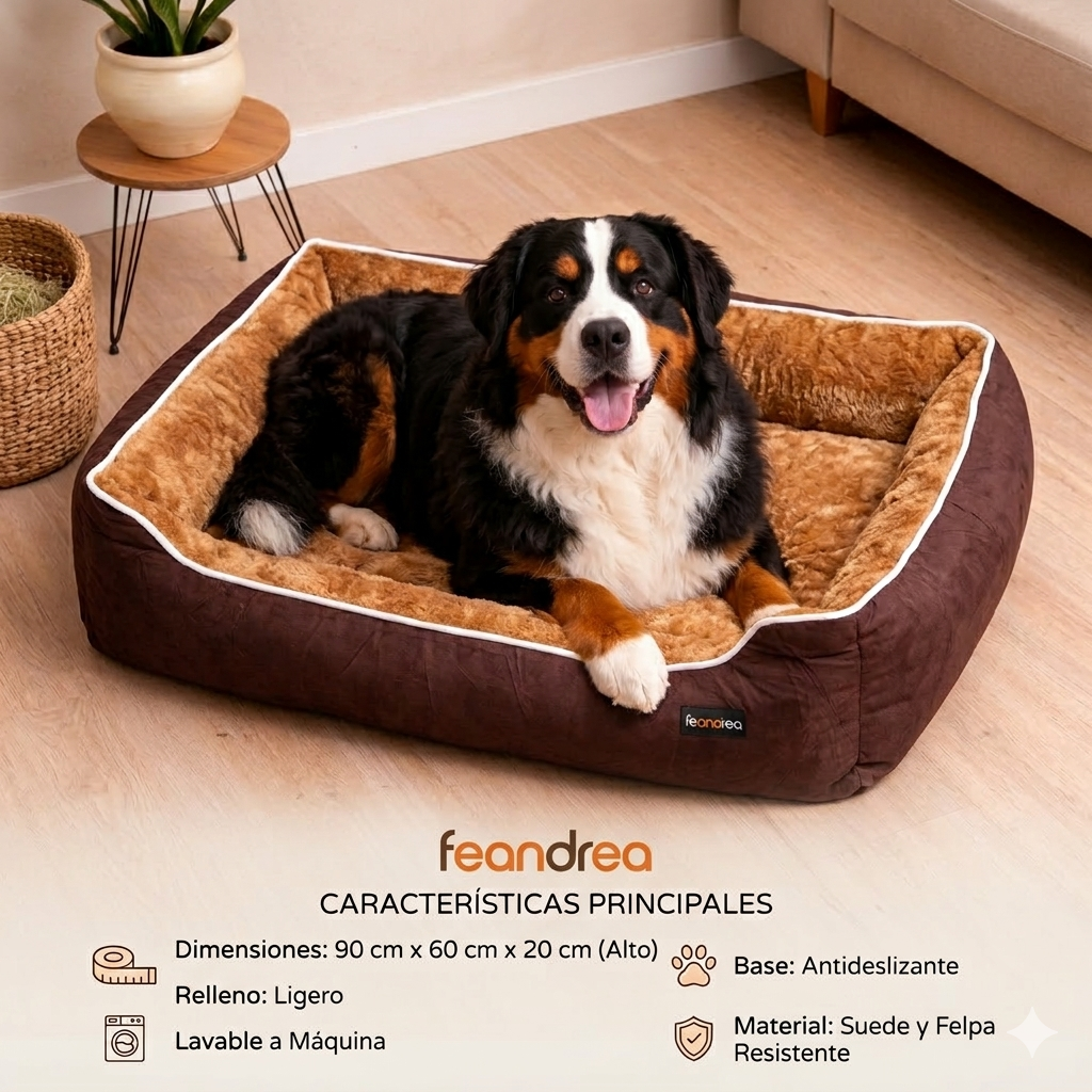 Cama rectangular feandrea para perros grandes de 90x60 cm- ultra suave y lavable - Imagen 2